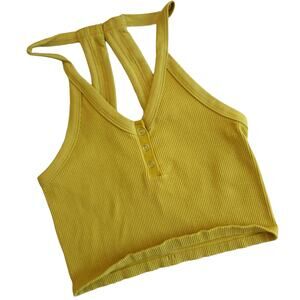 FREE PEOPLE Movement Free Throw Henley Crop Tank ribbed top yellow Size XS NEW